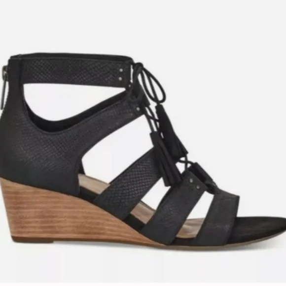 UGG Shoes - UGG Boho Caged Yasmín Wedges Black Snake Embossed Leather Open Toe Women 8.5